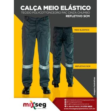 Imagem de Calça de Brim Meio Elástico com Faixa Refletiva Chumbo Uniforme Trabal