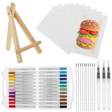 Imagem de Tinta mágica inchada, esponja de lona mágica de desenho 3D, kit de arte de pipoca inchada com 10 papel de tinta de espuma e 24 marcadores, canetas de desenho de bolhas DIY, papel de pintura em branco