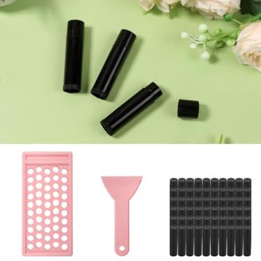 Imagem de DJAPWPX Pacote com 12 tubos vazios de bálsamo labial – Recipientes recarregáveis DIY com bandeja de enchimento e espátula | Tubos de plástico para perfume sólido, brilho labial e bálsamos CBD (preto)