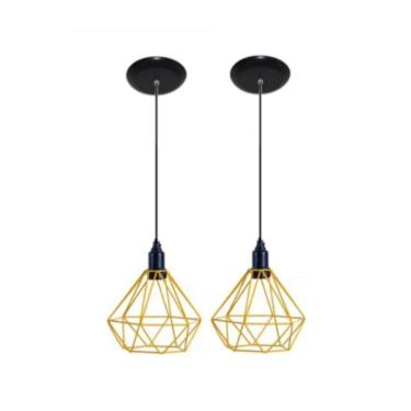 Imagem de Kit 2 Lustres Aramado Retrô Diamante 18X18Cm Amarelo -Md8003