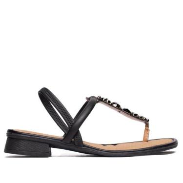 Imagem de Sandália Feminina Mississipi Salto Baixo Pedrarias Preto, Preto, 35