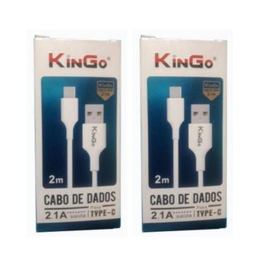 Imagem de Kit 2 Cabos Usb-C Kingo Branco 2M 2.1A Para Moto G7 Power