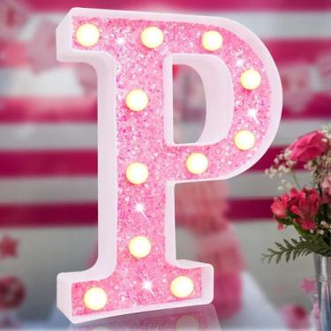 Imagem de Lâmpada Elnsivo Pink Glitter LED Letter Light alimentada por bateria