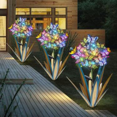 Imagem de Escultura solar de jardim Homight Metal Agave Butterfly Lights 3 unida