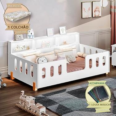 Imagem de Cama Infantil Montessoriana + Kit Juvenil Led E Nicho Nina Branca Incluso Lousa Mágica