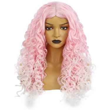 Imagem de Peruca rosa Ombre Costume Cosplay 60 cm de comprimento, encaracolada, 