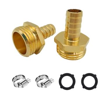 Imagem de aquadiai 2 peças 1/10.2 cm Barb x 3/4 GHT macho adaptador de mangueira de jardim conector de mangueira de água de latão sólido kit de reparo de mangueira de água com braçadeiras de aço inoxidável