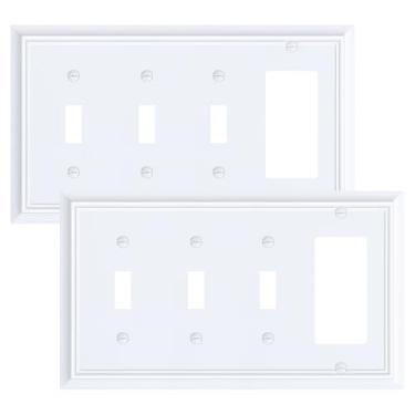 Imagem de Pacote com 2 placas de cobertura de saída tripla/decoradora, placas decorativas de interruptor e tampas de tomada, placas de parede de fibra de bambu natural durável para tomada elétrica, receptáculo