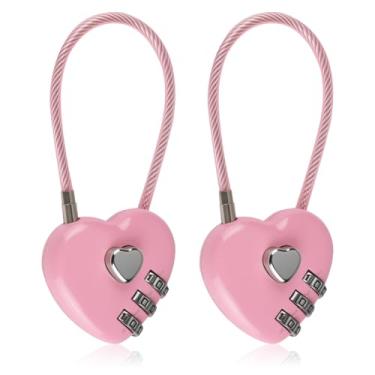 Imagem de Nextpal 2 peças de cadeado de combinação rosa, armário em forma de coração de 3 dígitos com cabo, cadeado fofo para academia, escola, mochila, armário, caixa de joias, dia dos namorados, adolescentes