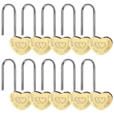 Imagem de 10 cadeados de cobre de 5 cm/5 cm, gravados e te amo, fechaduras de viagem de aniversário em forma de coração, presentes ideais para casais, aniversário de 10 anos personalizados