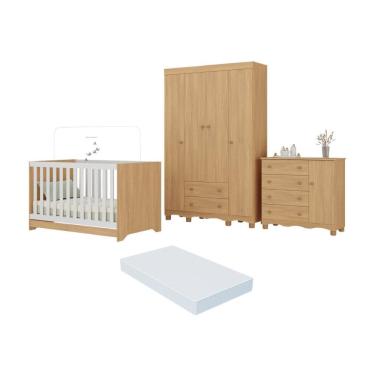 Imagem de Quarto de Bebê Completo com Berço Americano 3 em 1 Colchão Incluso Dengo Multimóveis MP4600