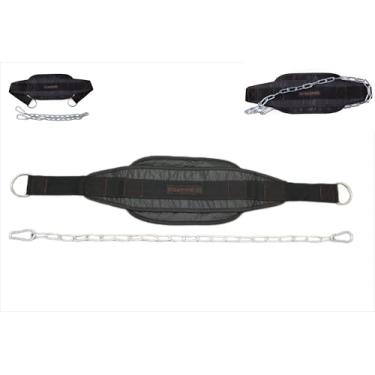 Imagem de Cinto de levantamento de peso com corrente – cinto de puxar com peso apresenta um design de corrente resistente para fornecer suporte central para treinamento de alta intensidade, como agachamentos