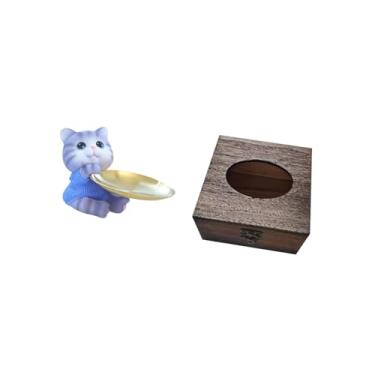 Imagem de Fenteer Estátua de Gato Moderna em Resina, Suporte para Caixa de Lenços, Bandeja Decorativa, Organizador para Casa, Mesa de Jantar, Banheiro, Armário, Pratele