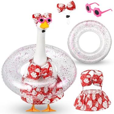 Imagem de Sunnymove Roupas de ganso para varanda de biquíni com óculos de sol e tubo de natação para decoração de estátua de ganso de verão de 58 cm (monstro rosa choque)