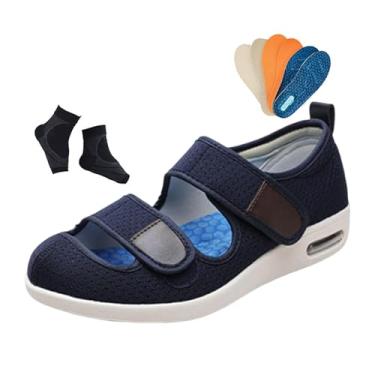 Imagem de Calçado Masculino Ortopédico Ajustável De Malha Oca Respirável Para Edema Diabético, Calçado Confortável E Extra Largo Cirurgia Recuperação De Edemas E Artrite, Para Idosos, Inchados(Dark Blue,44 EU)
