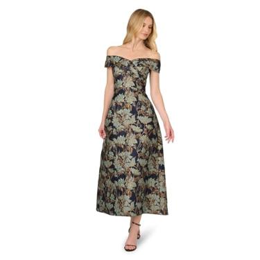 Imagem de Adrianna Papell, Vestido longo jacquard metálico, Azul-marinho/azul-petróleo multi, 44