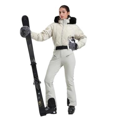 Imagem de GSOU SNOW Macacão De Esqui Feminino, Macacão De Neve Impermeável, Macacão De Snowboard, Roupa De Esqui Para Áreas Externas, Branco S