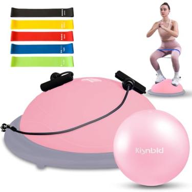 Imagem de kisnbld Bola meia bola de equilíbrio, bola inflável de 19/23 polegadas com faixas de resistência e bola de pilates, bola de ioga antiderrapante com capacidade de 299 kg para exercícios de corpo