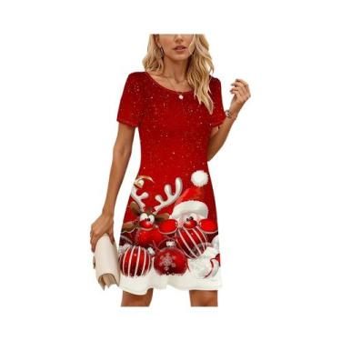 Imagem de Vestido Longo Com Estampa De Árvore De Natal Vermelha E Dourada Para M