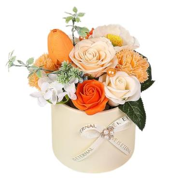 Imagem de Tomotato Buquê de flores de sabonete, flores perfumadas artesanais de sabão de rosa laranja com caixa de presente para casamento, dia das mães, decoração de casa, decoração de casa, rosas de sabão