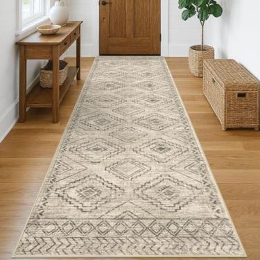 Imagem de KILOCOCO Tapete de corredor de corredor 8 x 25 cm para corredores tapete de corredor lavável antiderrapante com fundo de borracha para quarto, cozinha, sala de estar, lavanderia, tapetes boho, bege
