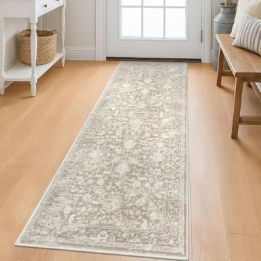 Imagem de KILOCOCO Corredor de corredor 5 x 15 cm tapete de cozinha estampado vintage floral lavável antiderrapante para corredores tapetes de lavanderia tapetes boho envelhecidos corredores para quarto, bege