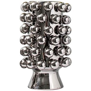 Imagem de Vasos de prata galvanizados, vasos de cerâmica de bolas redondas, decoração de sala de estar moderna, centros de mesa de jantar de luxo leve, para presente de casamento (cor: prata, tamanho: 17 * 17