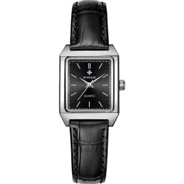 Imagem de Relógio De Pulso Feminino Quadrado De Quartzo Em Aço Inoxidavel Impermeavel Preto Fosco