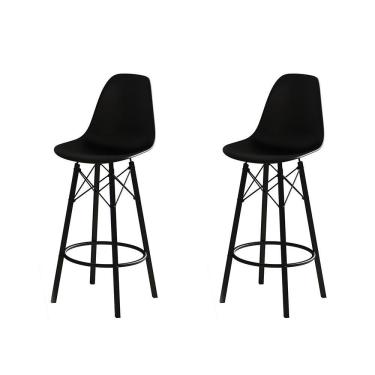 Imagem de Conjunto 2 Banquetas Eames Tubo Ferro Preto Assento Preto