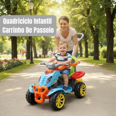 Imagem de Quadriciclo Motoca Motoquinha Infantil Carrinho De Passeio Haste Empur