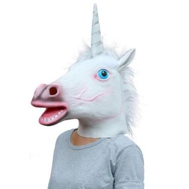 Imagem de Máscara de látex de unicórnio para rosto inteiro e adereço de cosplay 