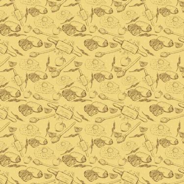 Imagem de Papel De Parede Amarelo Desenhos Ovos E Pães Adesivo Lavável