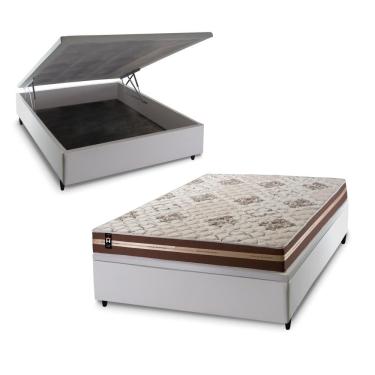 Imagem de Cama Box Baú Chicago 138x188 Branco Espuma D33 King House