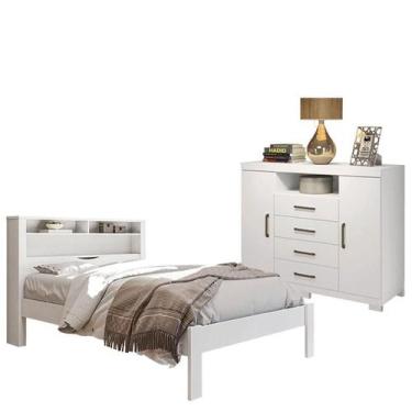Imagem de Cama Casal Invicta com Cômoda Havana Master com Pés Branco Brilho - Sa