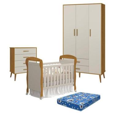 Imagem de Quarto de Bebê 3 Portas com Cômoda Gaveteiro Isis e Berço Americano Da
