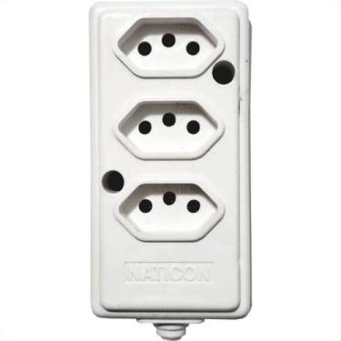 Imagem de Tomada Barra Naticon Tripla 20A 2 Polos +Terra Branca 577, Branco