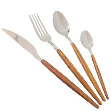 Imagem de Faqueiro 24 Peças Aço Inox Prata Cabo Slim Tipo Madeira - Fullfit