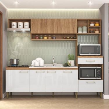 Imagem de Cozinha Compacta Modulada 240x192cm 8 Portas 1 Gaveta Inova Mel/Branco