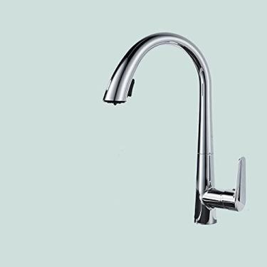 Imagem de Torneiras de cozinha Torneiras de ouro escovado para pia de cozinha de alavanca única bica de mola misturadores torneira de água quente e fria guindaste, cromo, china