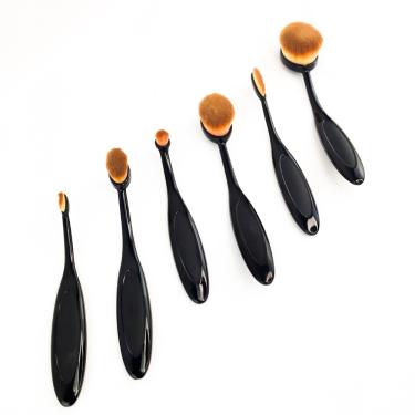 Imagem de Pincel Maquiagem Oval Kit 6 Peças Escova Flexivel Profissional Contorno Base Liquidos Creme Corretivo