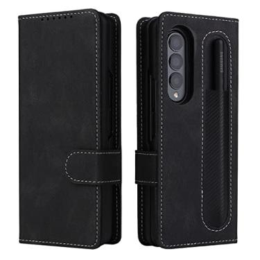 Imagem de Estojo de couro destacável carteira capa para telefone para Samsung Galaxy Z Fold 3 Z Fold 4 5g Luruxy 2 em 1 flip magnético com suporte para caneta, preto, para galaxy Z Fold 4