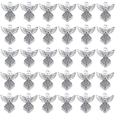 Imagem de AUEAR, pacote com 100 pingentes de anjo de prata antigo para fazer joias DIY Pulseira de colar