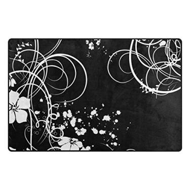 Imagem de ALAZA My Daily Flower Tapete de área de espirais preto e branco 50,8 cm x 78,7 cm, tapete para porta para sala de estar, quarto, cozinha, banheiro, tapete impresso de espuma leve