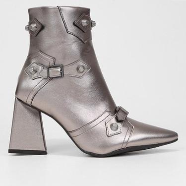 Imagem de Bota Cano Curto Vizzano Metalizada Fivelas Feminina-Feminino
