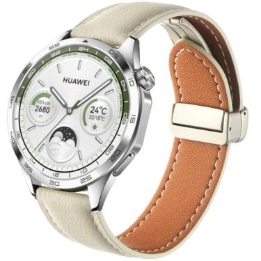 Imagem de DEALELE Pulseiras compatíveis com Samsung Galaxy Watch de 46 mm/Galaxy 3 de 45 mm/Huawei Watch GT5/GT5 Pro/4/4 Pro/3/GT4/GT3/GT2 de 46 mm, pulseira de couro genuíno de 22 mm para mulheres e homens
