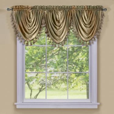 Imagem de Cortinas macias para janela com cascata – 116 cm de largura, 101 cm de comprimento – Ombre (Terra) – Cortinas decorativas de poliéster com filtragem leve para quarto, sala de estar e sala de jantar da