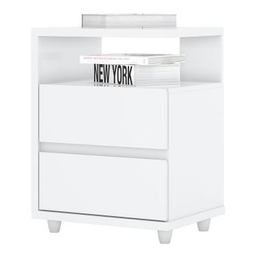 Imagem de Mesa de Cabeceira Campeche com 2 Gavetas e Nicho Henn - Branco