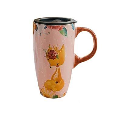 Imagem de Caneca de cerâmica de 550 ml de super capacidade adorável copo de café da manhã com tampa copo de bebida para escritório doméstico com colher caneca de café (cor: C)