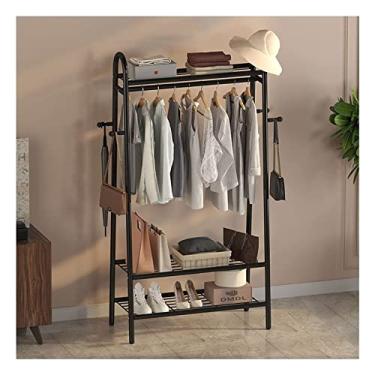 Imagem de Cabideiro para exibição de roupas, trilho de roupas com moldura de metal, prateleiras de armazenamento de roupas com prateleiras de sapatos, suporte de roupas para entrada de loja e quarto