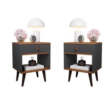 Imagem de Kit 2 Mesas de Cabeceira Mesinha Para Quarto 1 Gaveta Puxador em Couro
